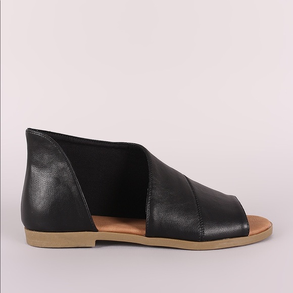 NEW ARRIVAL LADIES OPEN SHANK PEEP TOE FLATS.BLACK - Picture 4 of 6